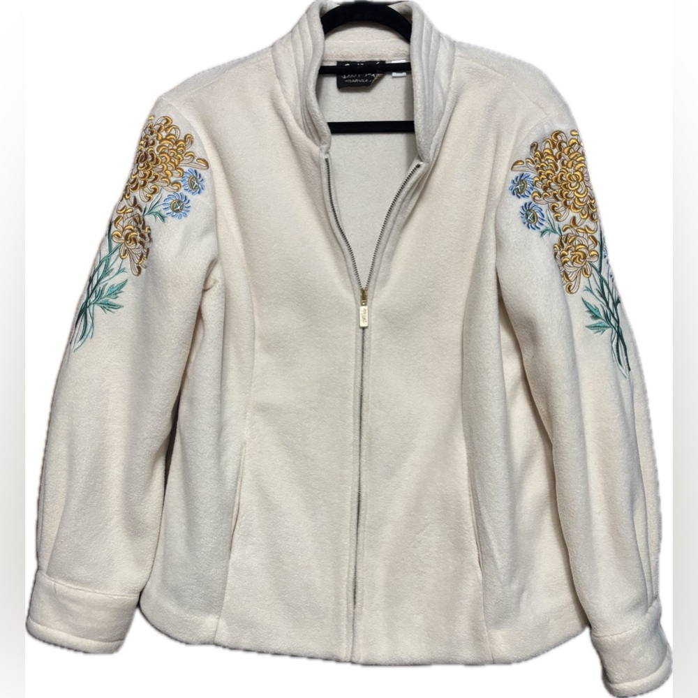 Bob Mackie Vintage Wearable Art Embroidered Zip Up Fleece Size Medium - Picture 2 of 10